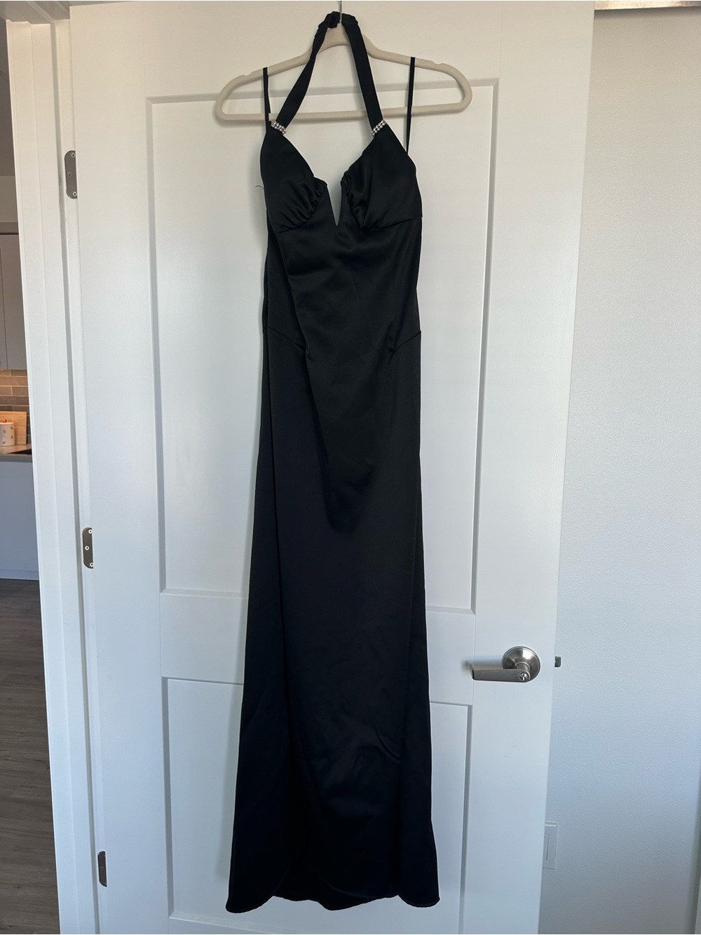 Steppin' Out Black Satin Halter Maxi Dress